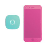 Image of mint green Relay illustration and pink smartphone illustration meant to show relationship between the Relay app and a Relay device